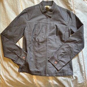 Sigrid Olsen Denim Jacket with White stitching & Mandarin Collar zipper closure